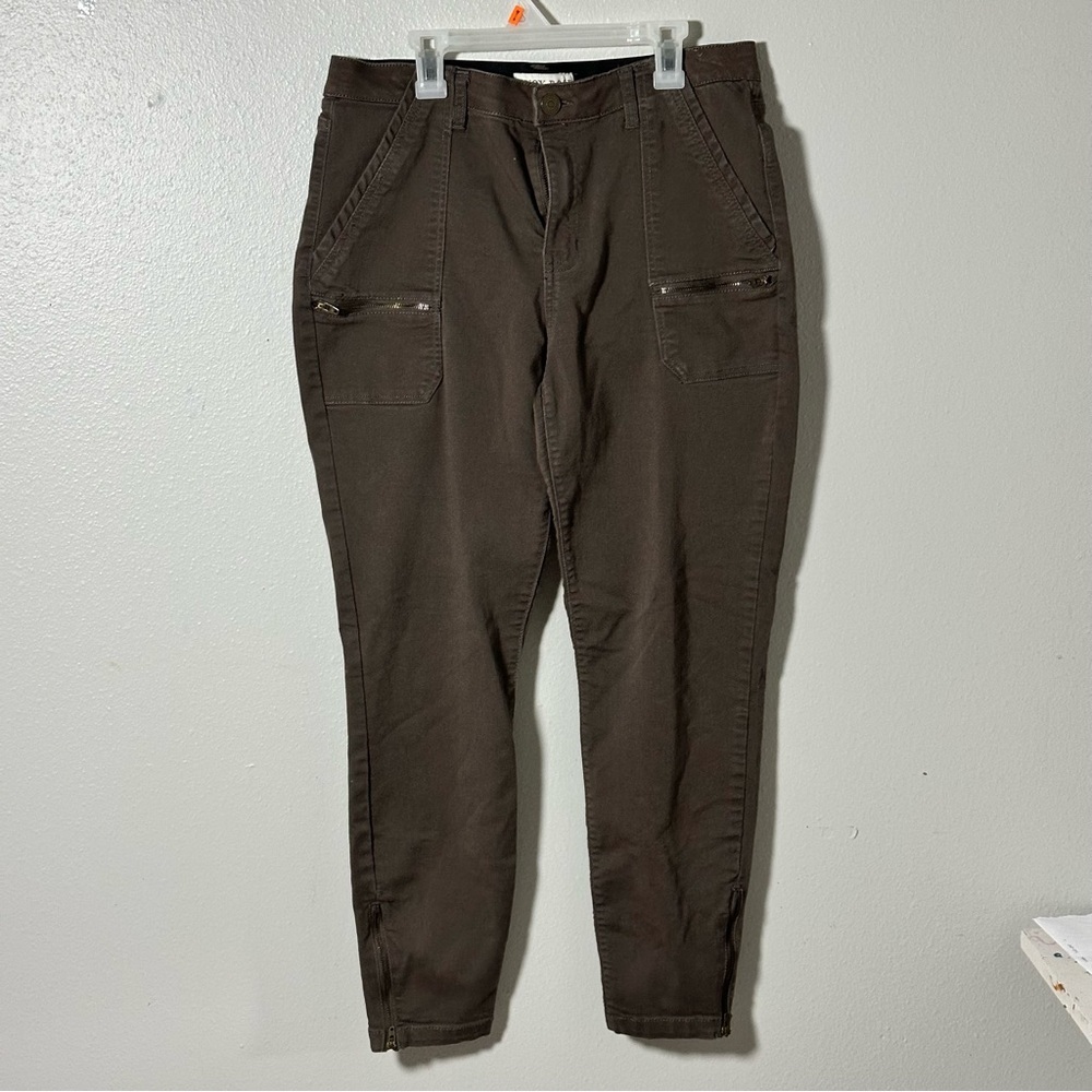 Knox Rose Women Brown Mid Rise Utility‎ Cargo Ankle Zip Pants size 12